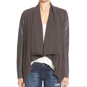 Blank NYC Charcoal Draped Jacket with Faux Leather Sleeves